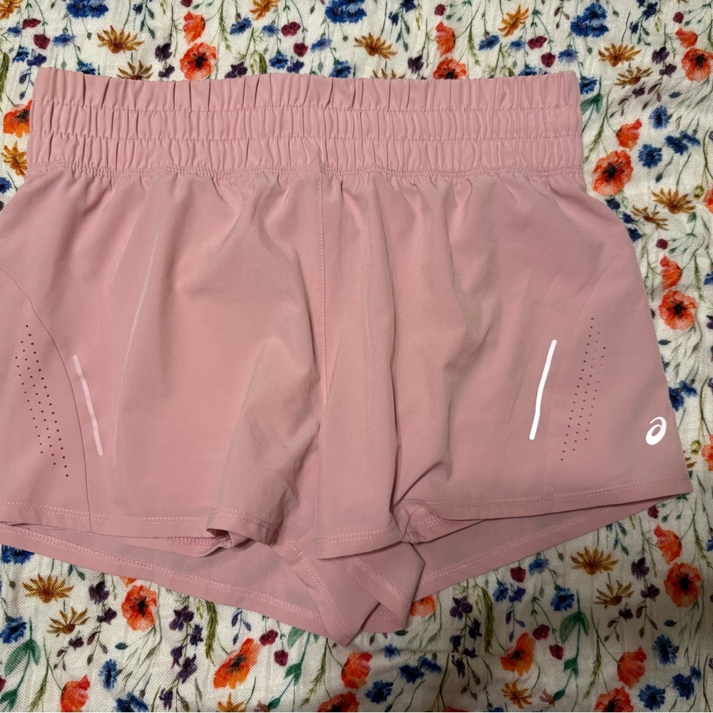 Asics Rose Pink Athletic Running Shorts with Reflective Accents